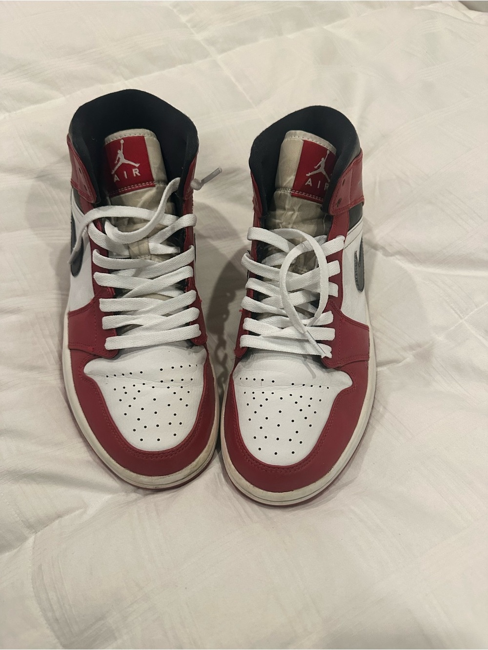 Jordan Men's High-Top Sneakers White/Red with Black Swoosh